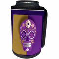 3dRose TNMGraphics Sugar Skulls - Sugar Skull Purple Gold Decorated White Flowers - Can Cooler Bottle Wrap (cc_264653)