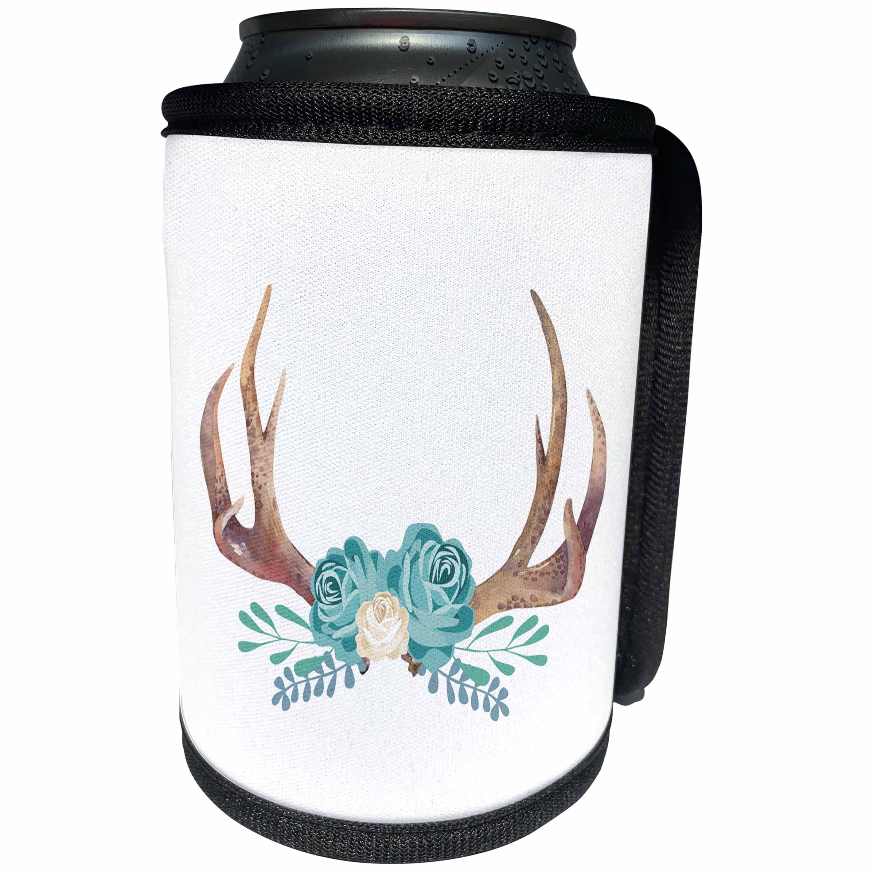 3dRose TNMGraphics Animals - Turquoise Flowers Decorating Elk Horns - Can Cooler Bottle Wrap (cc_264659)