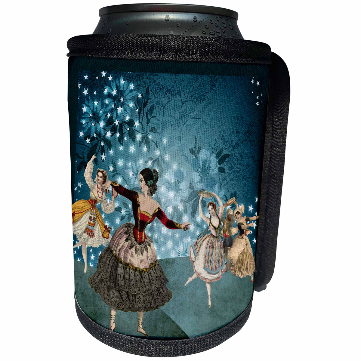 3dRose TNMGraphics Fantasy - Turquoise Twinkling Lights Dancing Gypsy Girls - Can Cooler Bottle Wrap (cc_264662)