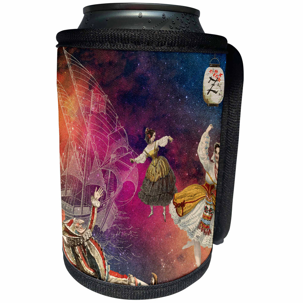 3dRose TNMGraphics Fantasy - Fantasy Dancing Gypsies Shakespeare Fool Colorful Sky Ship - Can Cooler Bottle Wrap (cc_264663)