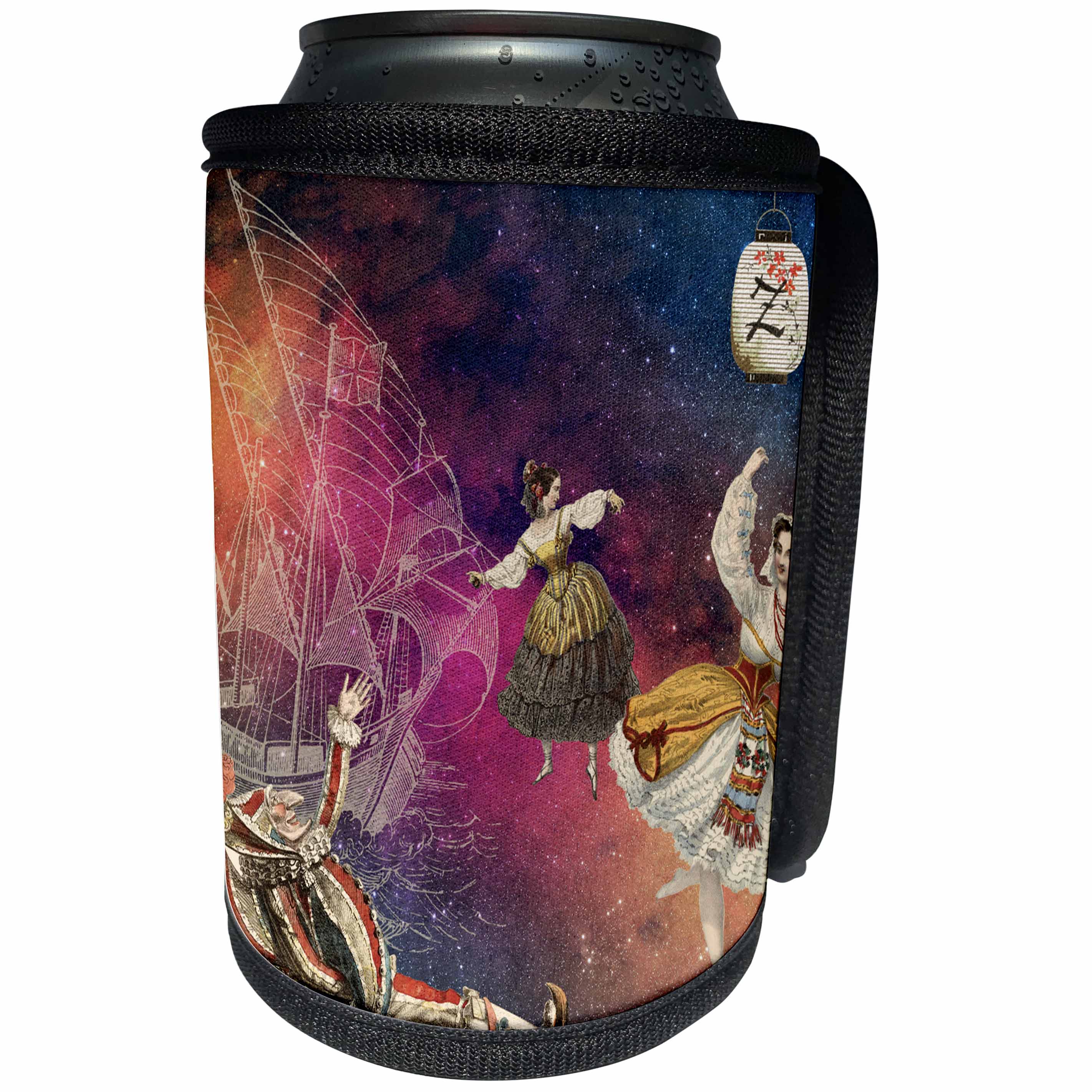 3dRose TNMGraphics Fantasy - Fantasy Dancing Gypsies Shakespeare Fool Colorful Sky Ship - Can Cooler Bottle Wrap (cc_264663)