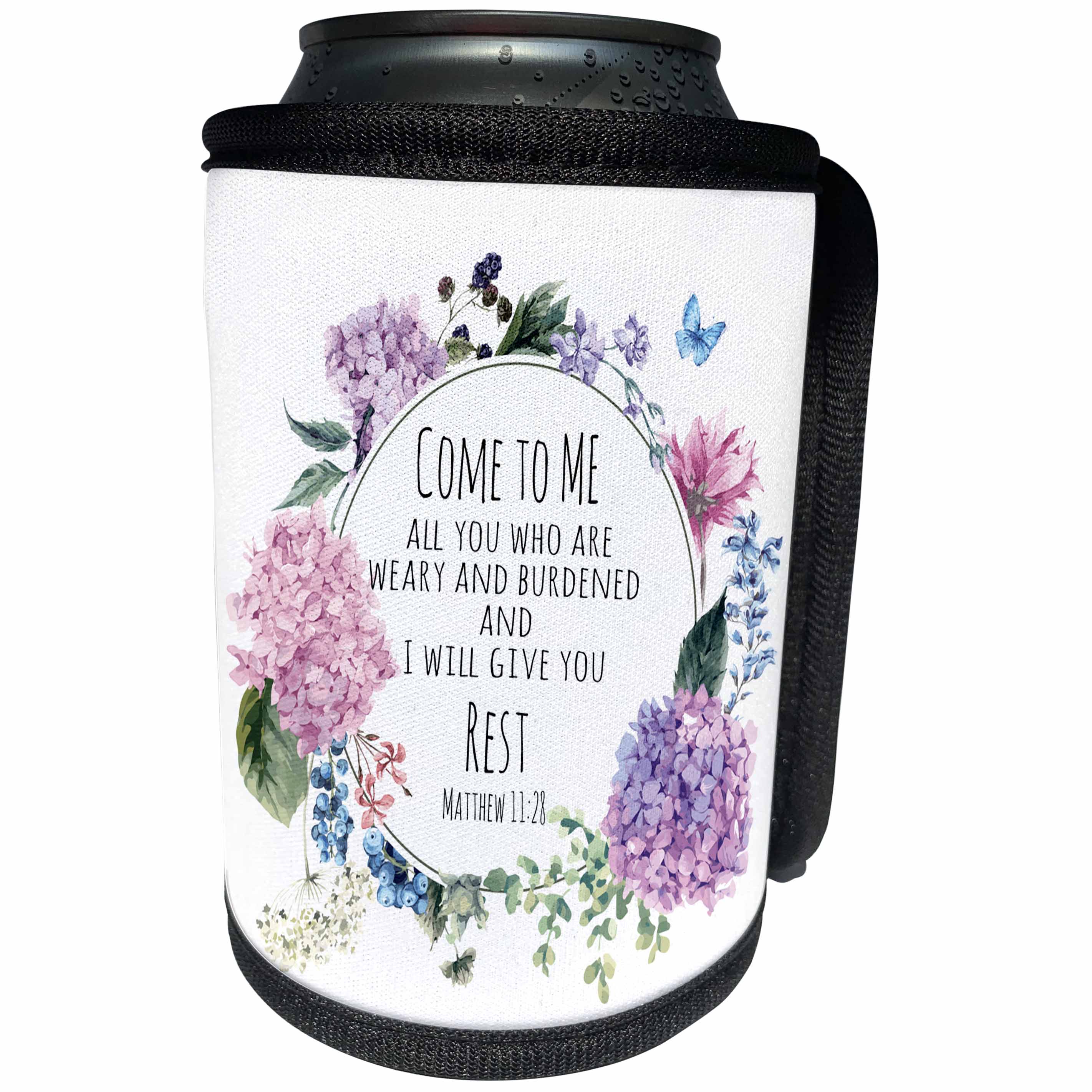 3dRose TNMGraphics Scripture - Bible Matthew 11 Come to Me Give You Rest - Can Cooler Bottle Wrap (cc_264666)