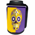3dRose TNMGraphics Sugar Skulls - Sugar Skull Light Gold and Purple With Cross - Can Cooler Bottle Wrap (cc_264669)