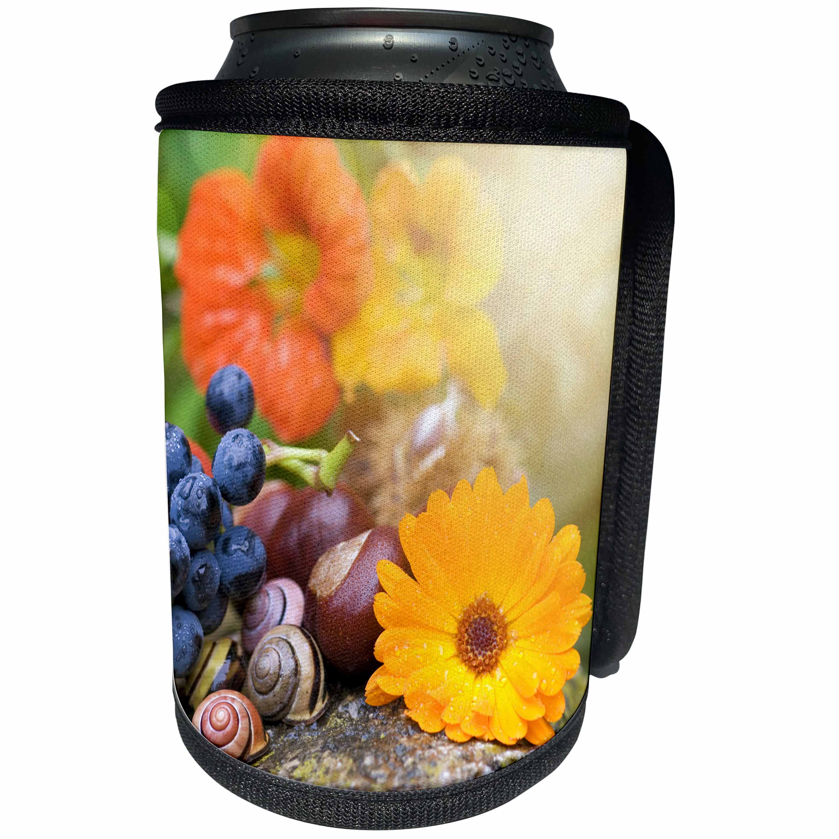 3dRose Andrea Haase Nature Photography - Autumn still life with flowers and grapes - Can Cooler Bottle Wrap (cc_264674)