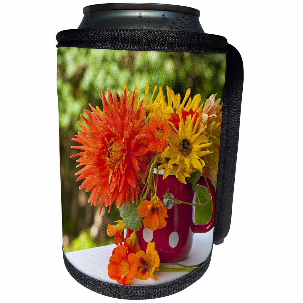 3dRose Andrea Haase Nature Photography - Autumn flowers in a polka dot mug - Can Cooler Bottle Wrap (cc_264675)