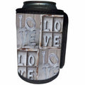 3dRose Andrea Haase Still Life Photography - Word Love, white wooden letters - Can Cooler Bottle Wrap (cc_264679)