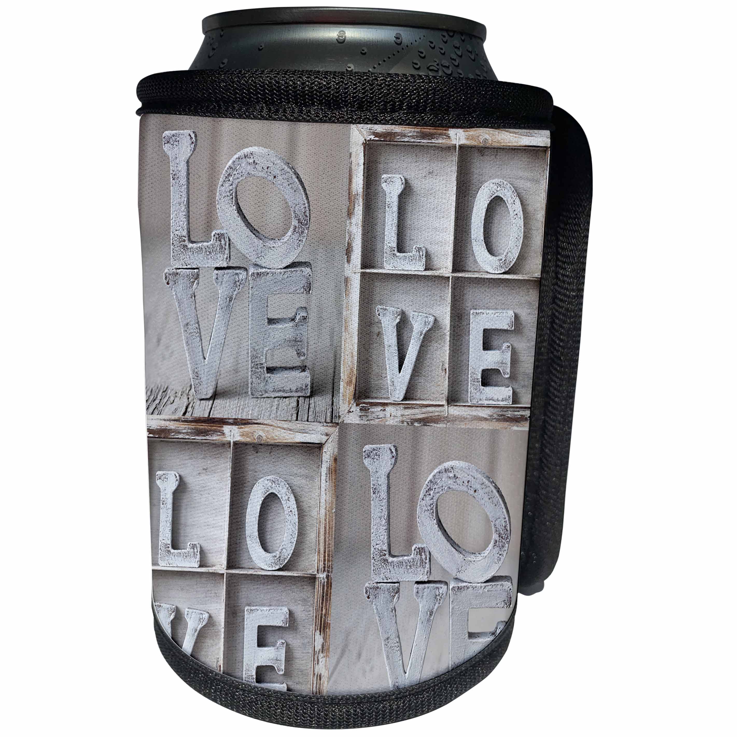 3dRose Andrea Haase Still Life Photography - Word Love, white wooden letters - Can Cooler Bottle Wrap (cc_264679)