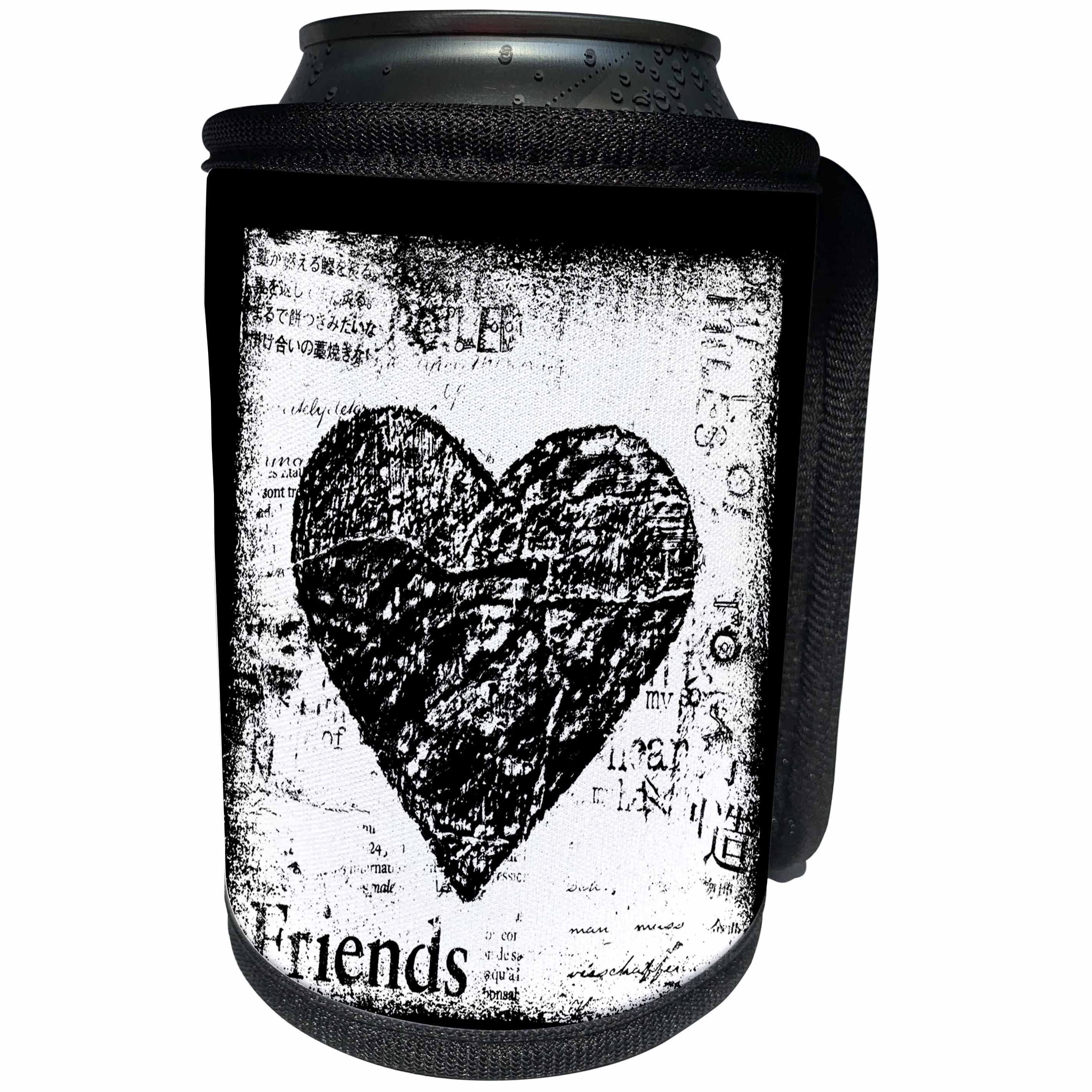 3dRose Andrea Haase Illustration Love - Heart collage black and white with word friends - Can Cooler Bottle Wrap (cc_264687)