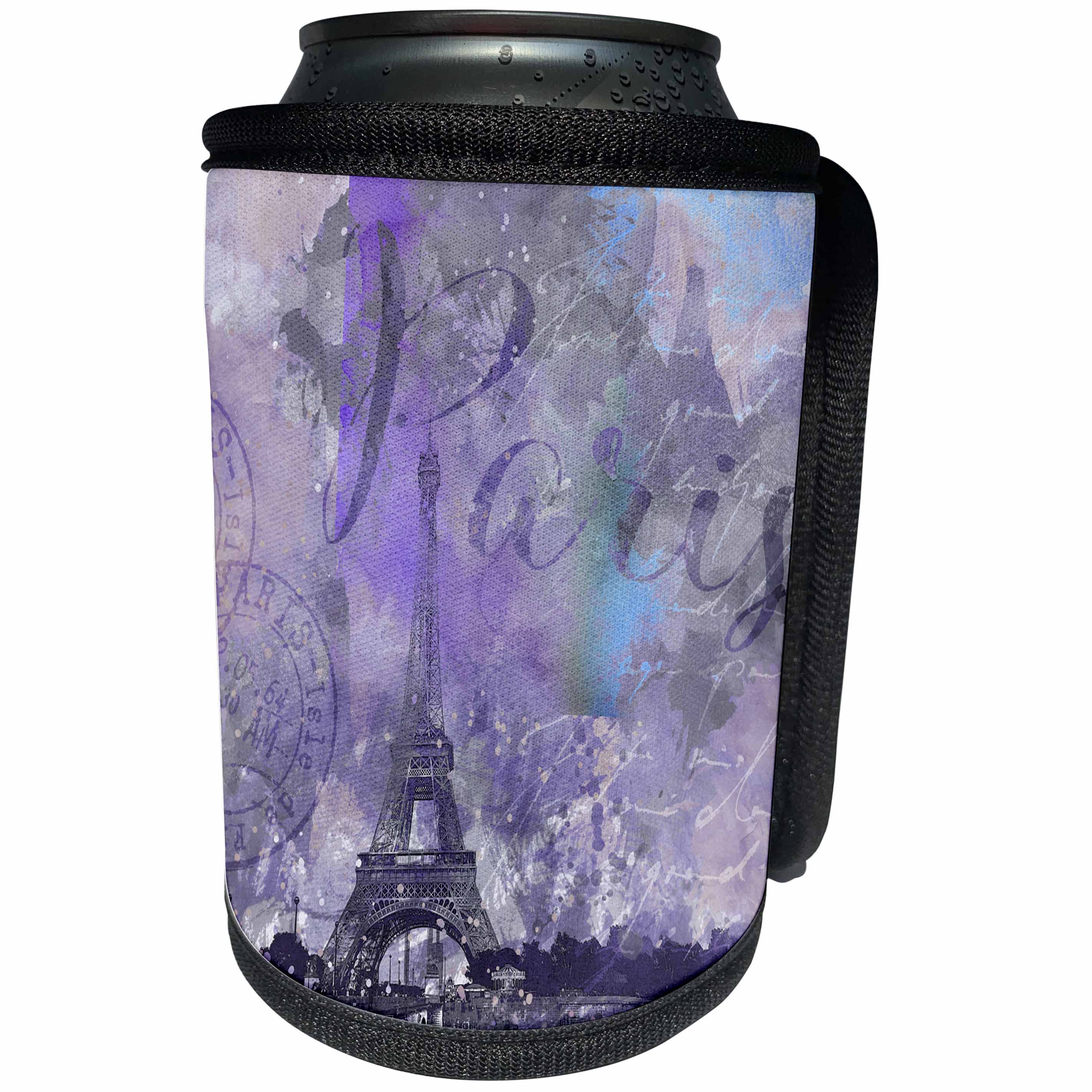 3dRose Andrea Haase Art Illustration - Paris watercolor illustration purple - Can Cooler Bottle Wrap (cc_264695)