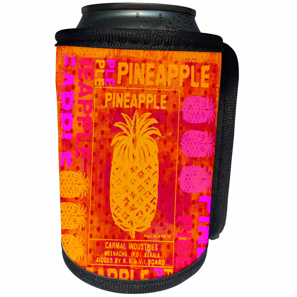 3dRose Andrea Haase Art Illustration - Pineapple mixed media art pink orange - Can Cooler Bottle Wrap (cc_264697)
