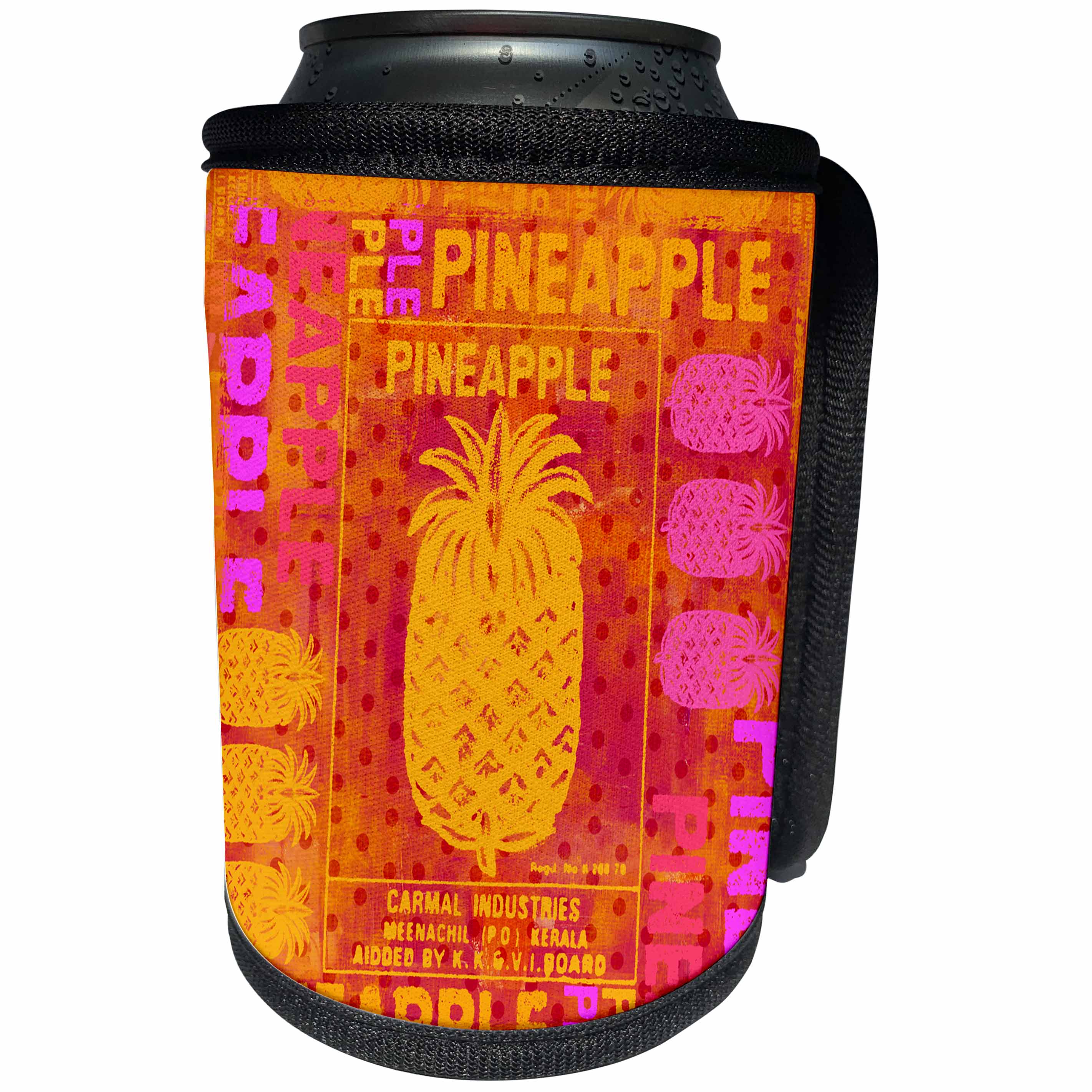 3dRose Andrea Haase Art Illustration - Pineapple mixed media art pink orange - Can Cooler Bottle Wrap (cc_264697)