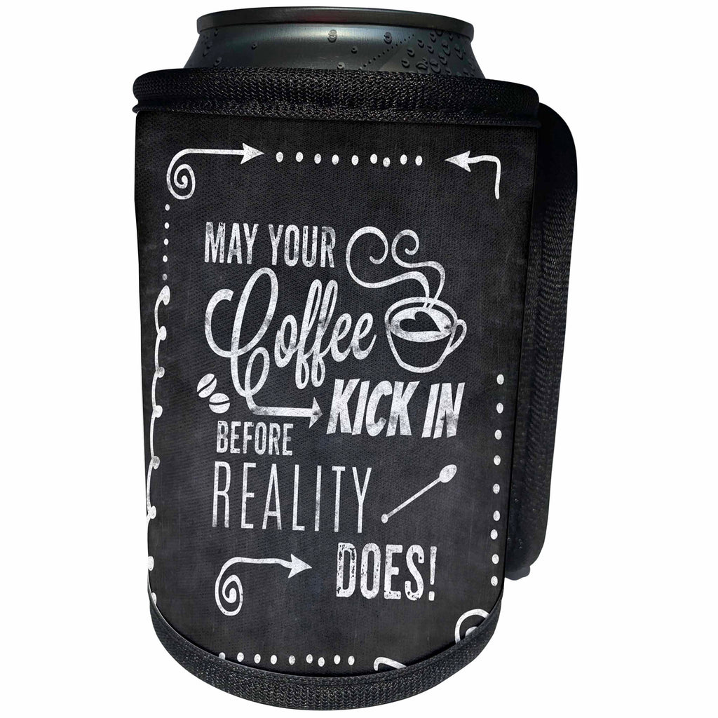 3dRose Andrea Haase Inspirational Typography - Chalkboard typography sign with hand lettering quote coffee quote - Can Cooler Bottle Wrap (cc_264714)