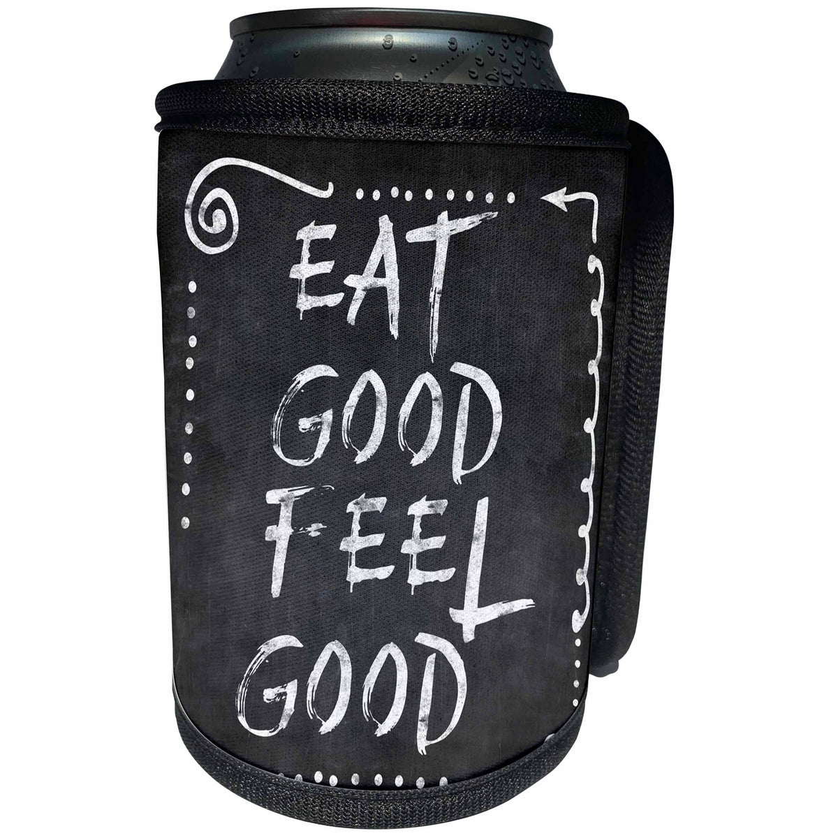 3dRose Andrea Haase Inspirational Typography - Chalkboard typography sign with hand lettering quote eat good feel good - Can Cooler Bottle Wrap (cc_264716)