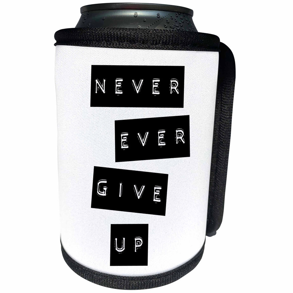 3dRose Andrea Haase Inspirational Typography - Label Printer Style Text Never ever give up - Can Cooler Bottle Wrap (cc_264723)