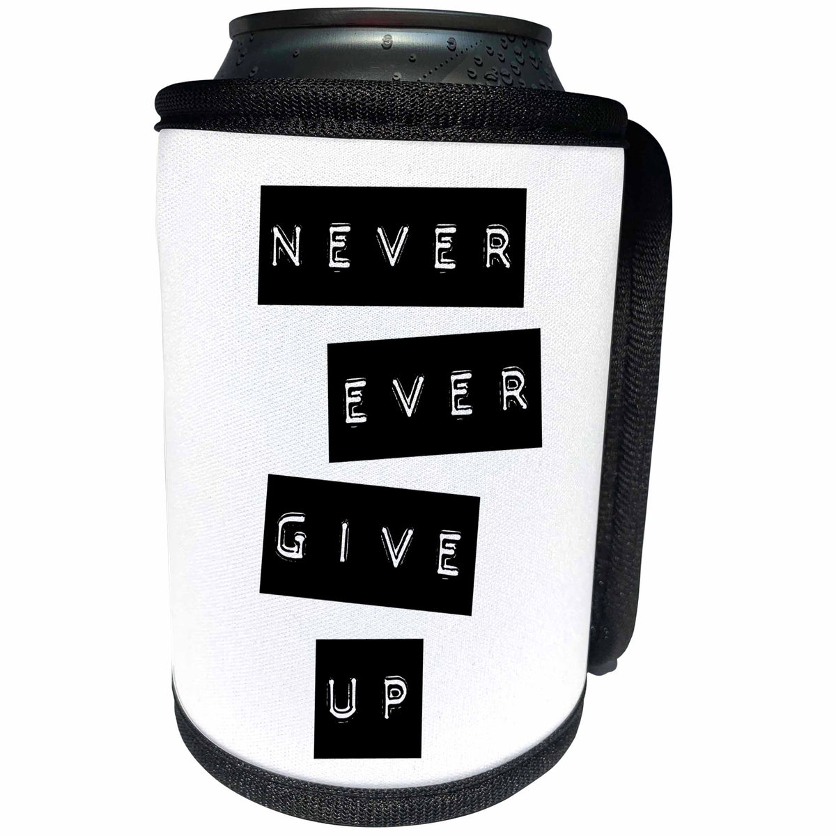 3dRose Andrea Haase Inspirational Typography - Label Printer Style Text Never ever give up - Can Cooler Bottle Wrap (cc_264723)
