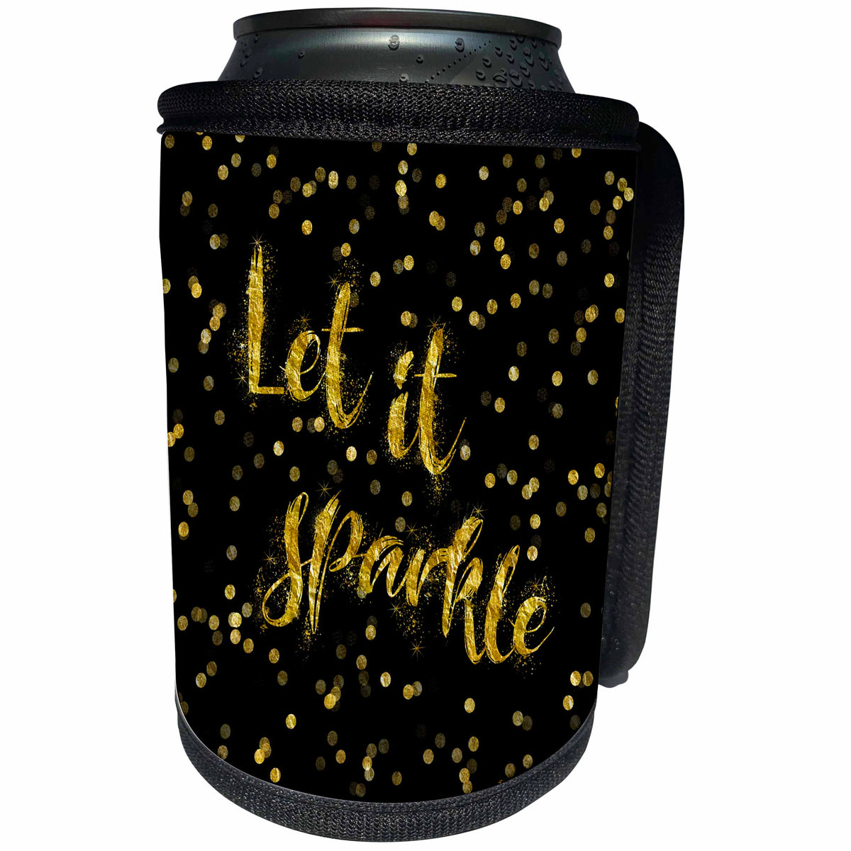 3dRose Andrea Haase Inspirational Typography - Golden Sparkle lettering Let it sparkle on black - Can Cooler Bottle Wrap (cc_264729)