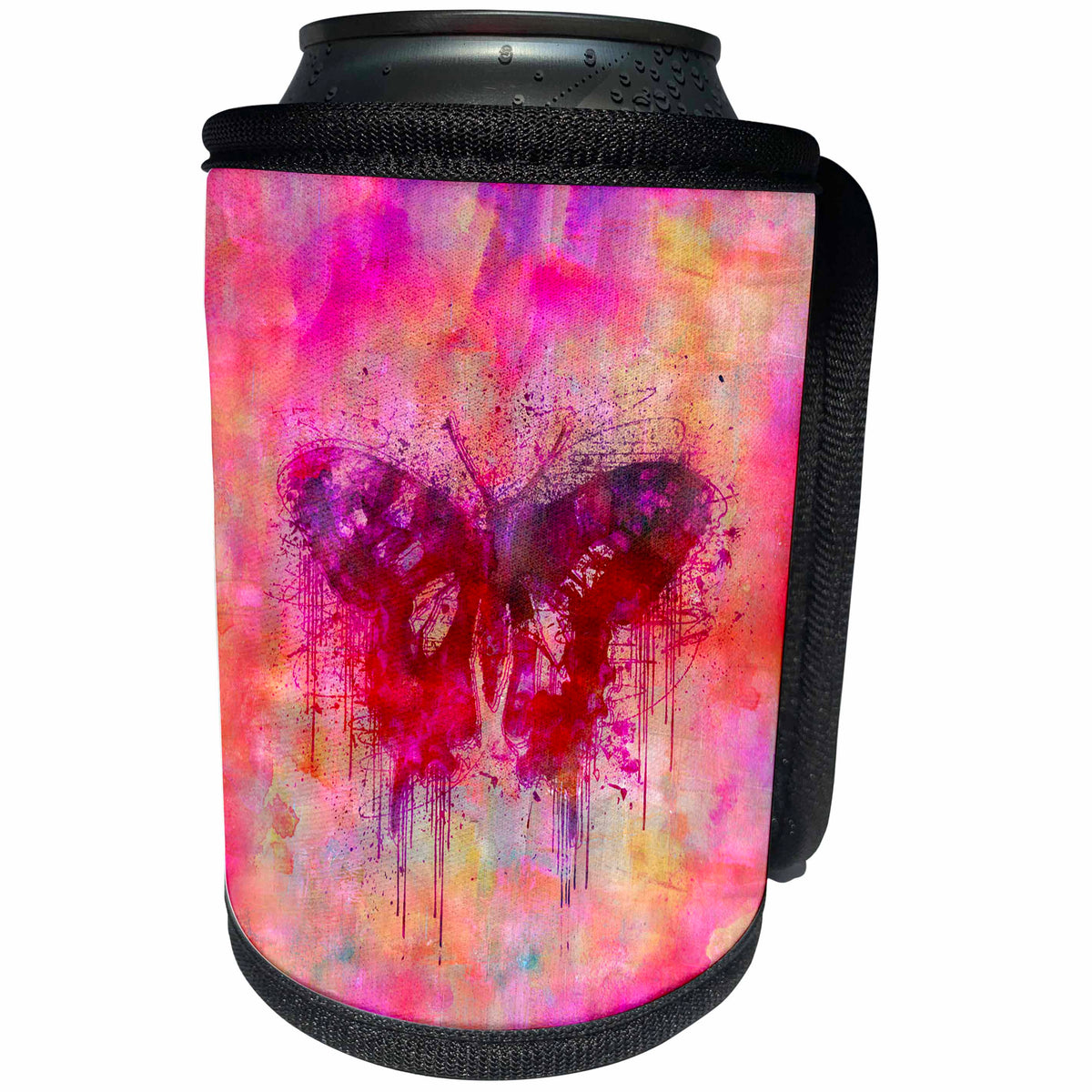 3dRose Andrea Haase Animals Illustration - Artsy butterfly illustration in bright pink colors - Can Cooler Bottle Wrap (cc_264731)