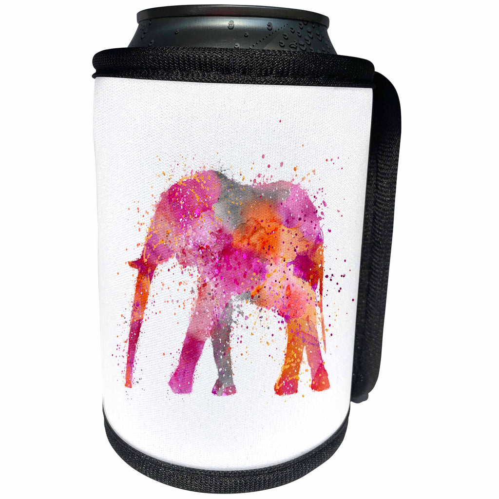 3dRose Andrea Haase Animals Illustration - Colorful watercolor elephant illustration - Can Cooler Bottle Wrap (cc_264733)