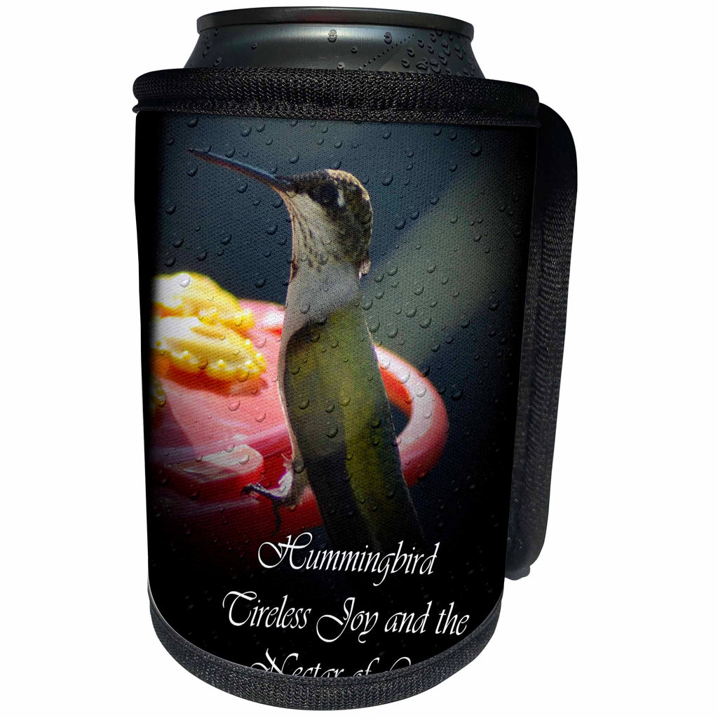3dRose WhiteOak Photography Animal Prints - Hummingbird Joy Picture of a Hummingbird - Can Cooler Bottle Wrap (cc_26474)
