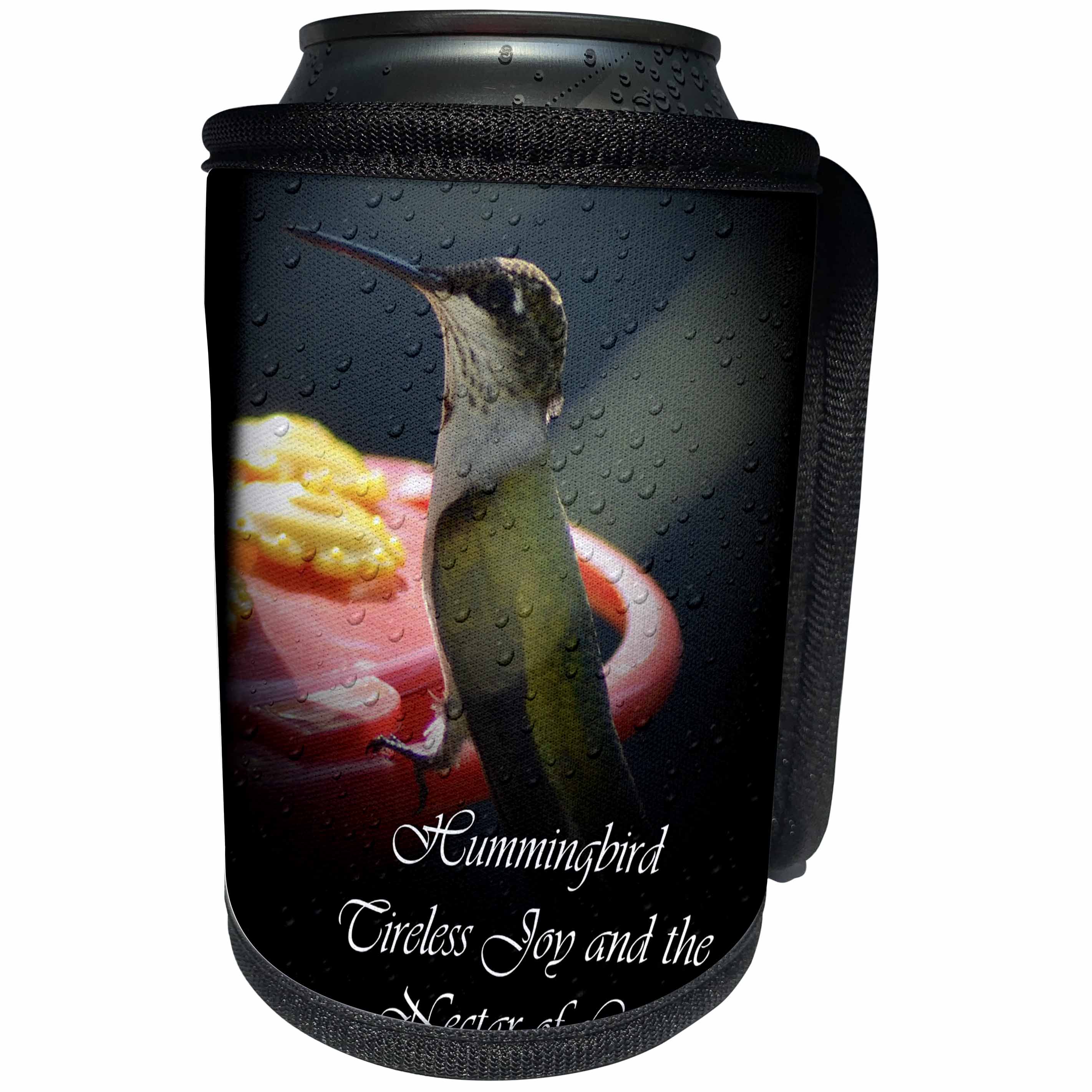 3dRose WhiteOak Photography Animal Prints - Hummingbird Joy Picture of a Hummingbird - Can Cooler Bottle Wrap (cc_26474)