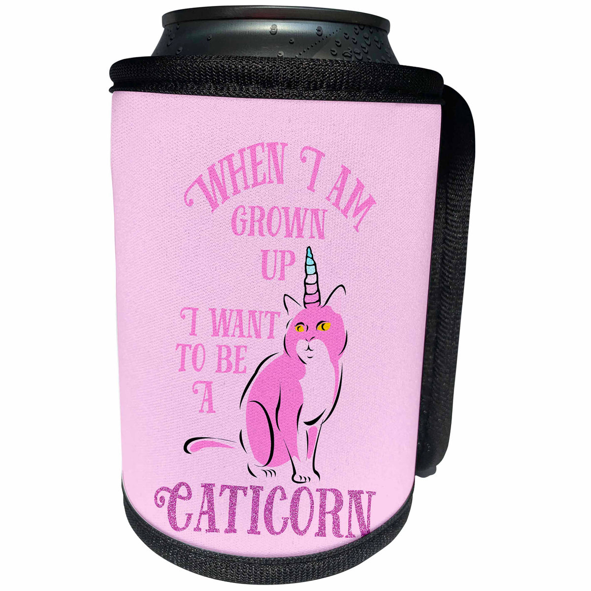 3dRose Andrea Haase Animals Illustration - Cat illustration when I grow up I want to be a caticorn - Can Cooler Bottle Wrap (cc_264742)