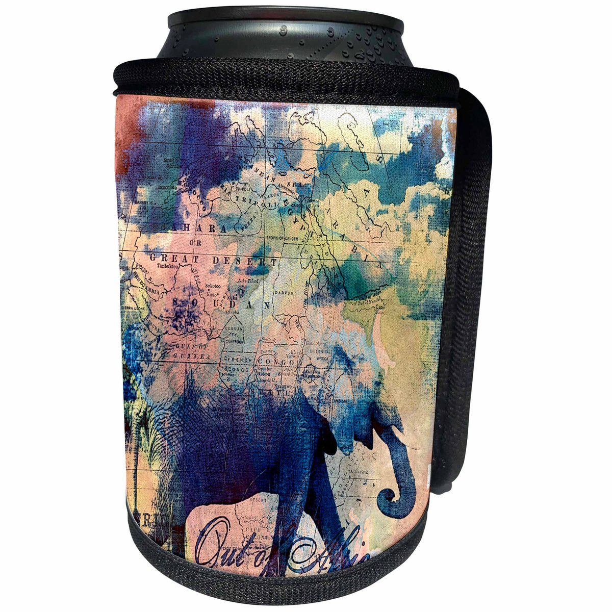 3dRose Andrea Haase Animals Illustration - Elephant illustration with old map of Africa - Can Cooler Bottle Wrap (cc_264748)
