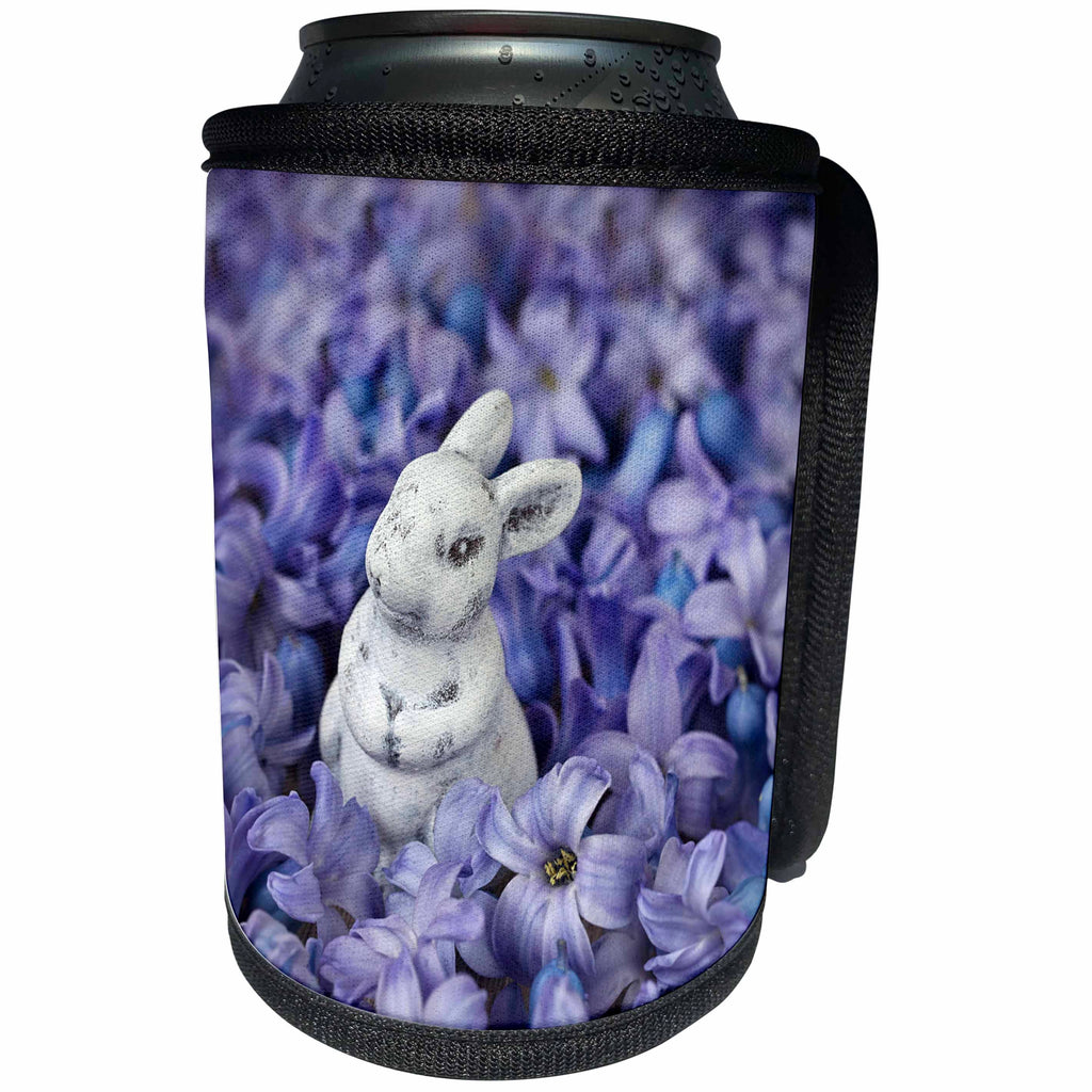 3dRose Andrea Haase Animals Photography - Little Easter bunny among blue spring flowers - Can Cooler Bottle Wrap (cc_264750)
