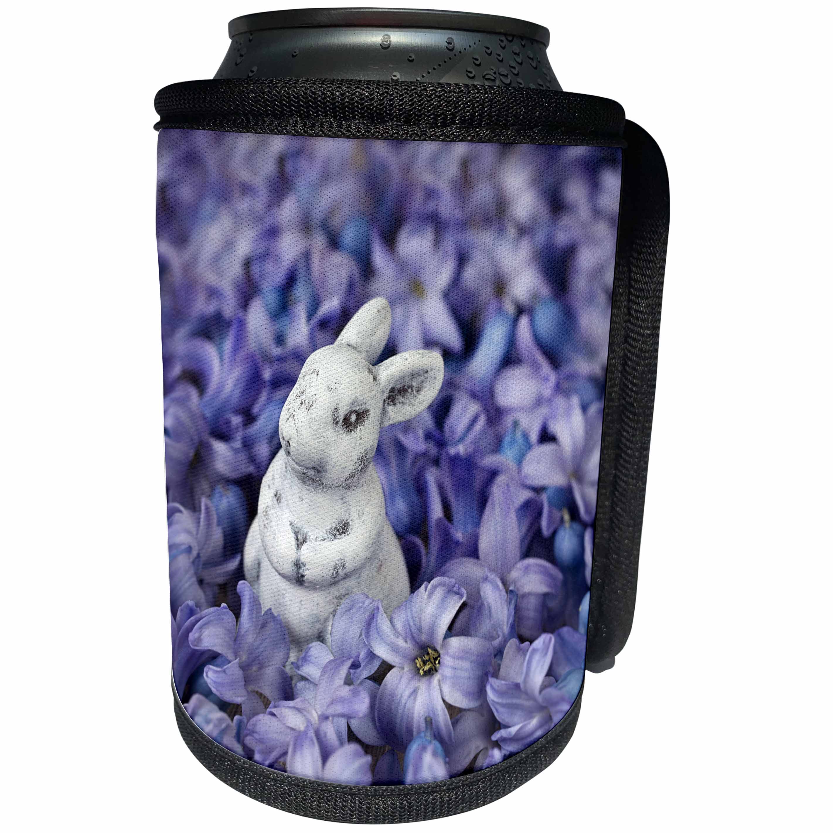 3dRose Andrea Haase Animals Photography - Little Easter bunny among blue spring flowers - Can Cooler Bottle Wrap (cc_264750)