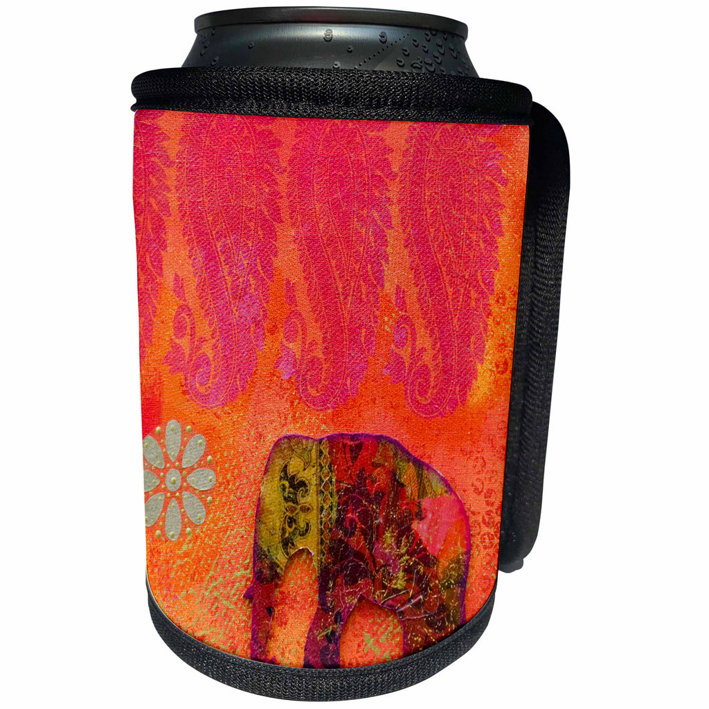 3dRose Andrea Haase Animals Illustration - Collage painting with Indian elephant - Can Cooler Bottle Wrap (cc_264752)