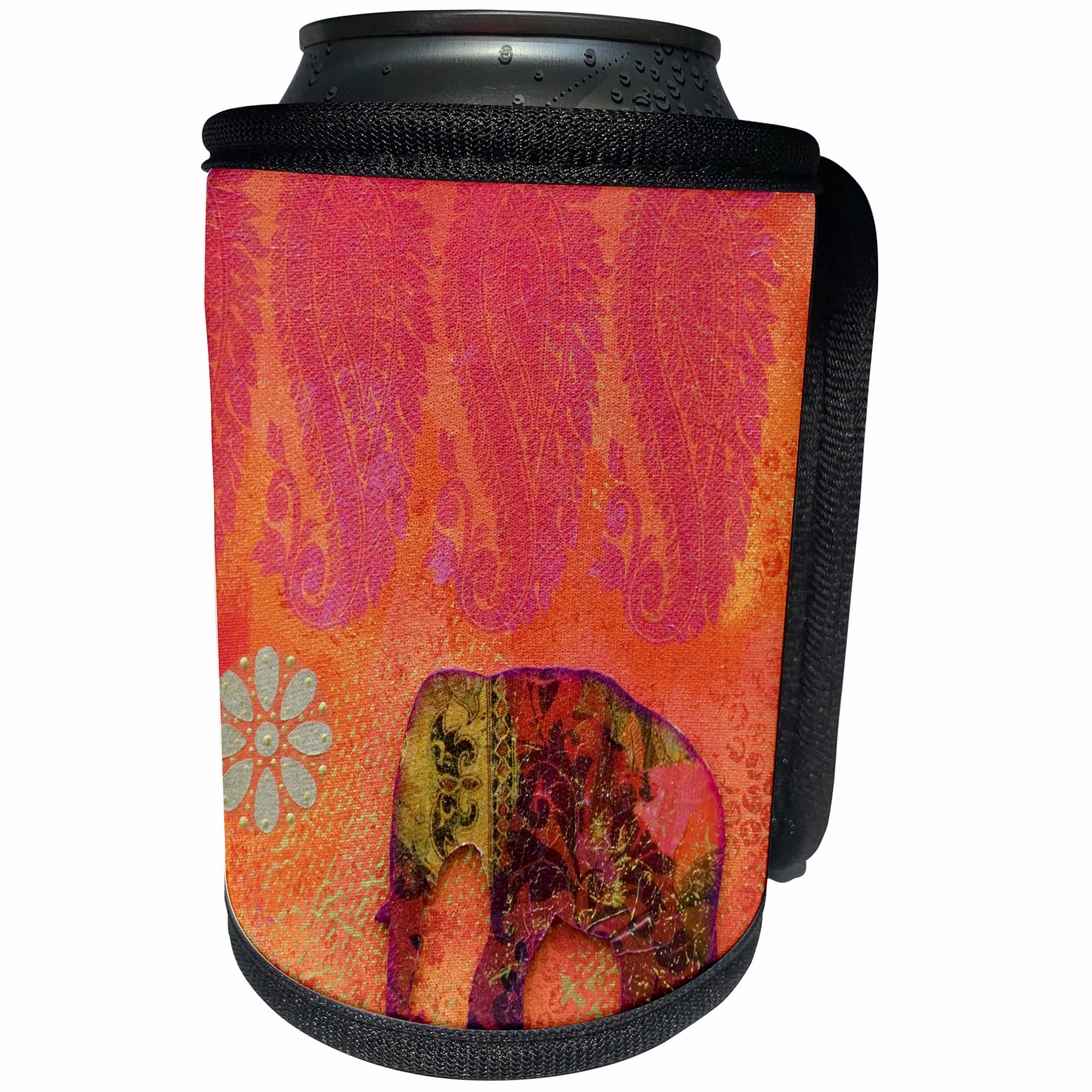3dRose Andrea Haase Animals Illustration - Collage painting with Indian elephant - Can Cooler Bottle Wrap (cc_264752)