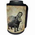 3dRose Andrea Haase Animals Illustration - Vintage hippo illustration in sepia tones - Can Cooler Bottle Wrap (cc_264755)