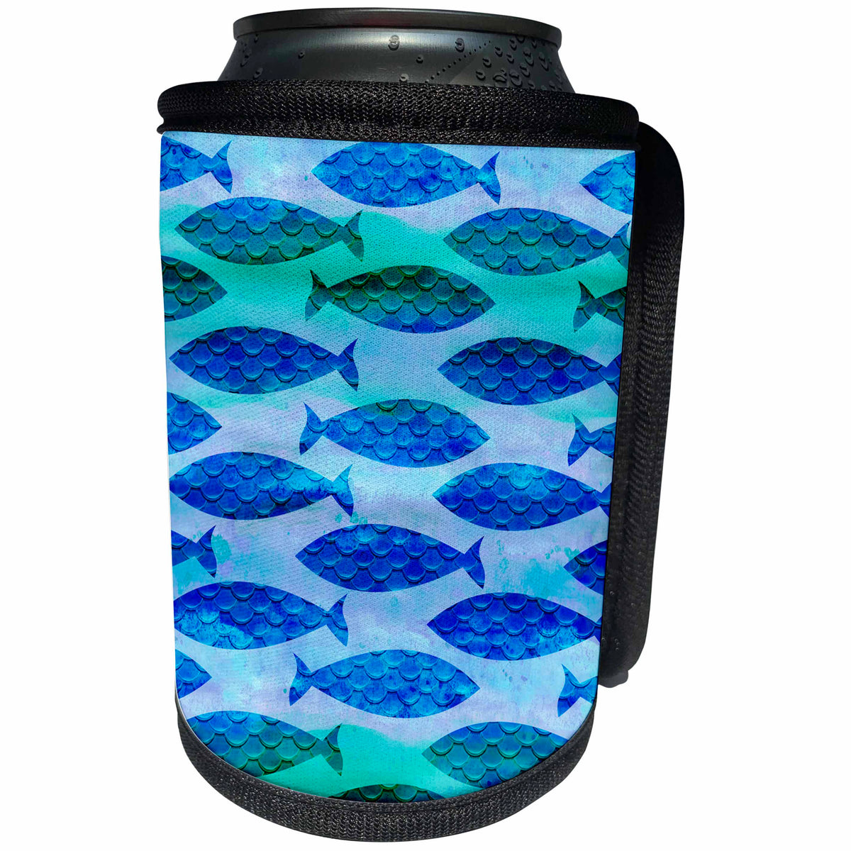 3dRose Andrea Haase Animals Illustration - Fish underwater pattern green and blue - Can Cooler Bottle Wrap (cc_264769)