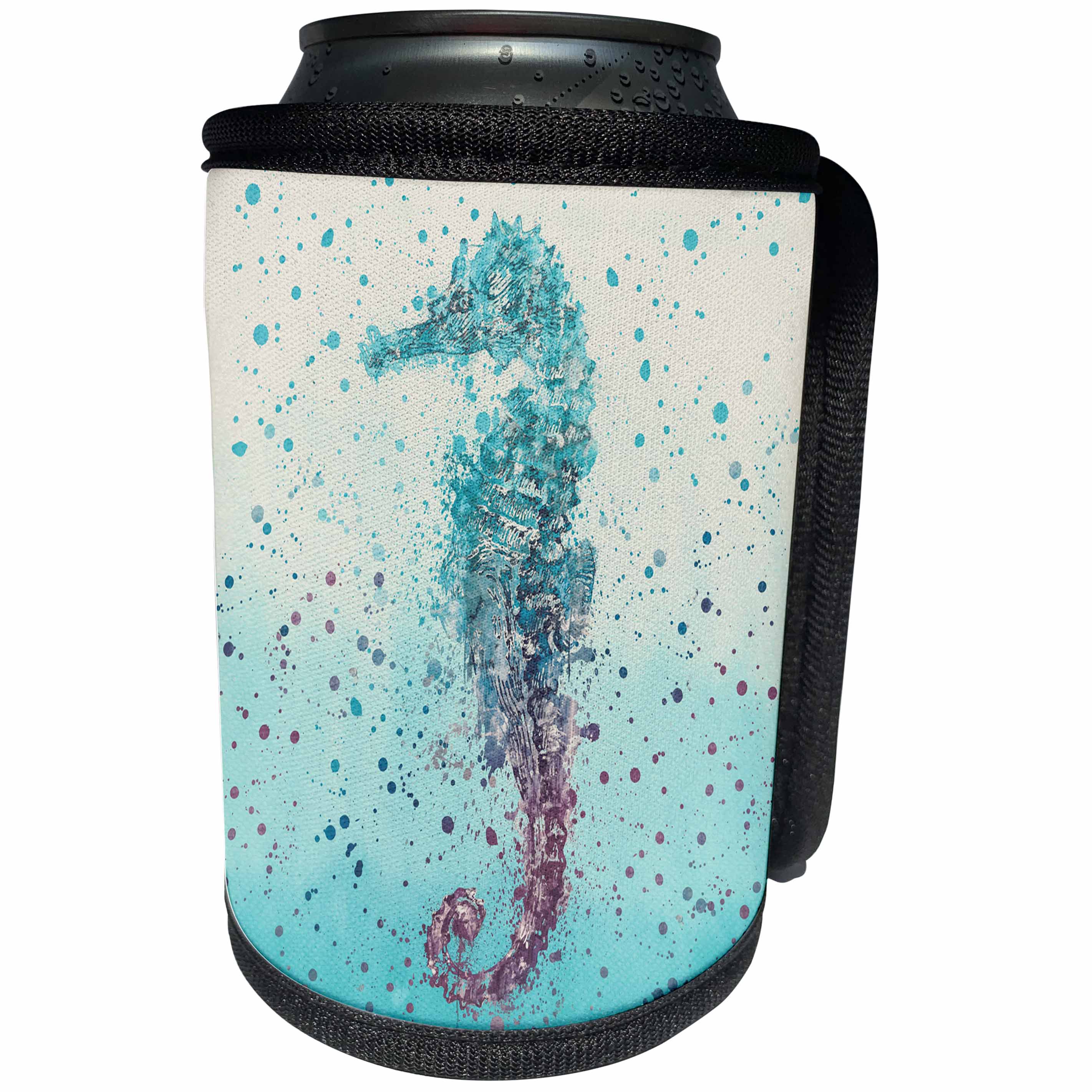 3dRose Andrea Haase Animals Illustration - Watercolor seahorse underwater illustration in shades of blue and turquoise - Can Cooler Bottle Wrap (cc_264776)