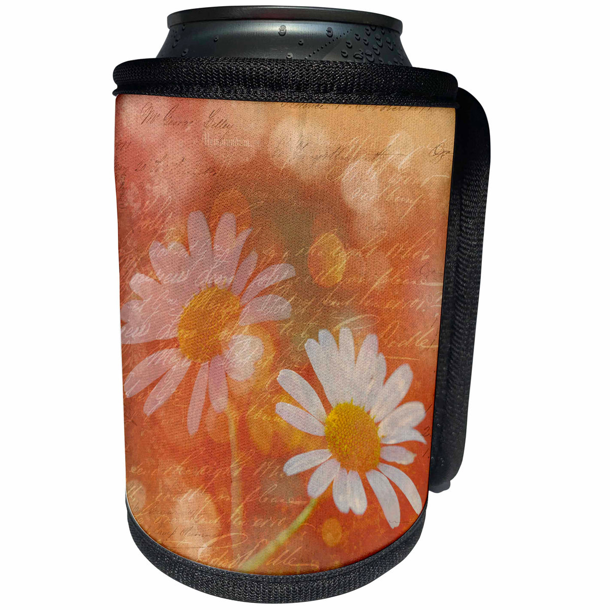 3dRose Andrea Haase Illustration Floral - Mixed media art of daisy flowers with handwriting - Can Cooler Bottle Wrap (cc_264779)