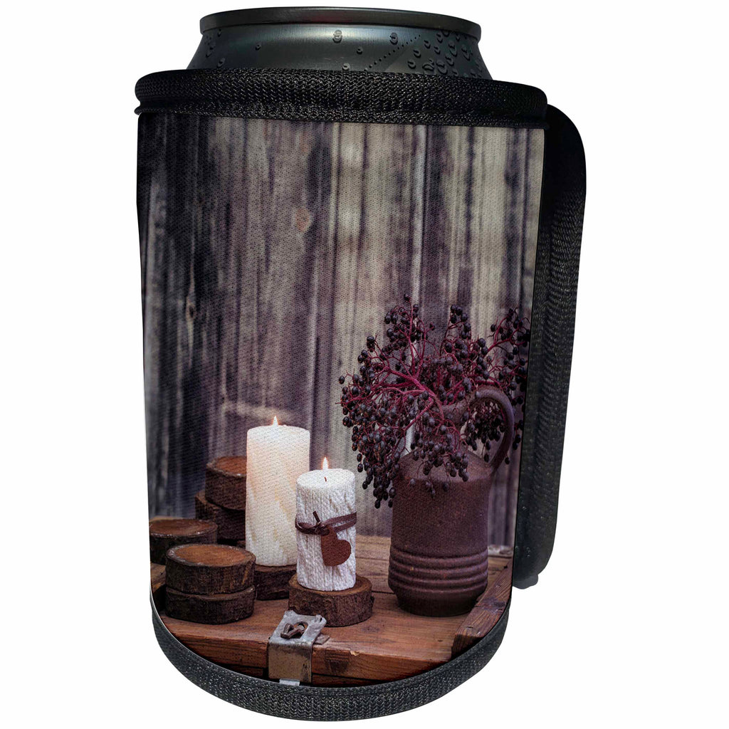 3dRose Andrea Haase Still Life Photography - Autumn Still life with candles - Can Cooler Bottle Wrap (cc_264787)