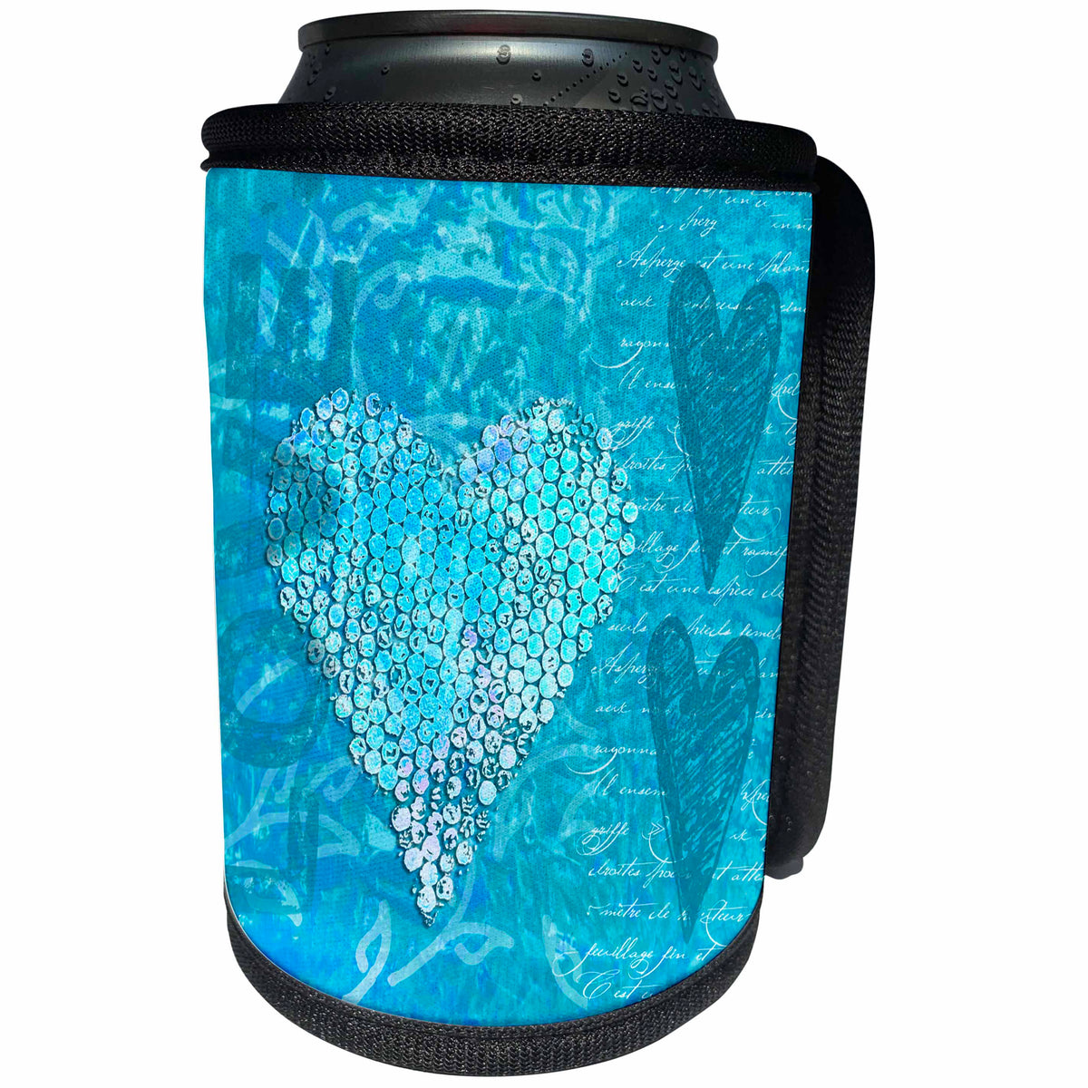 3dRose Andrea Haase Love and Hearts Art - Heart Love Painting blue turquoise - Can Cooler Bottle Wrap (cc_264791)