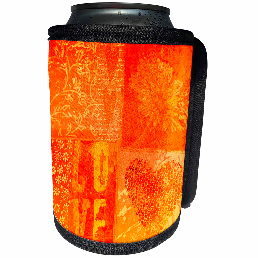 3dRose Andrea Haase Love and Hearts Art - Heart Painting orange - Can Cooler Bottle Wrap (cc_264793)