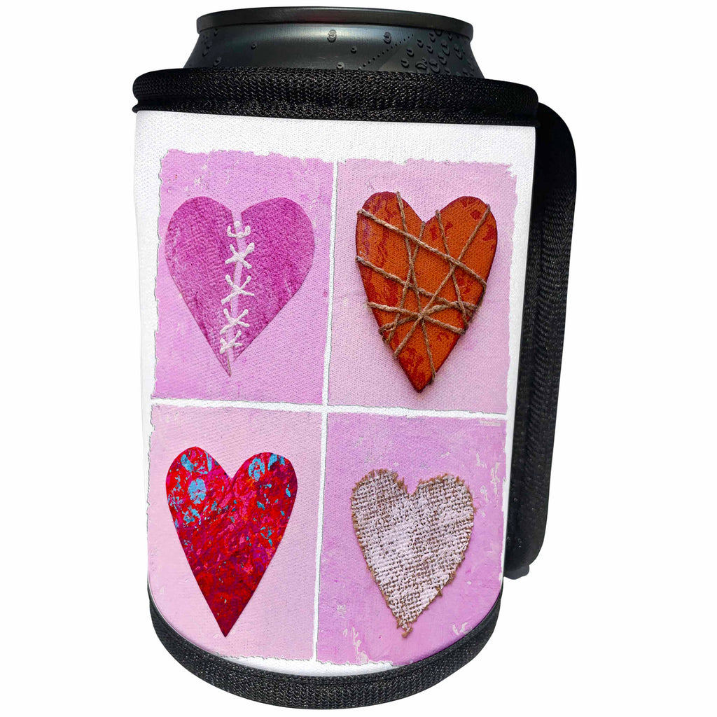 3dRose Andrea Haase Love and Hearts Art - Heart collage art - Can Cooler Bottle Wrap (cc_264794)