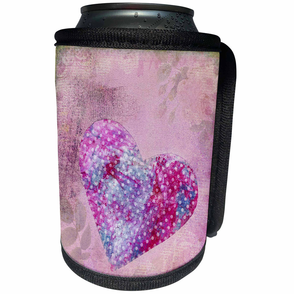 3dRose Andrea Haase Love and Hearts Art - Heart mixed media art - Can Cooler Bottle Wrap (cc_264796)