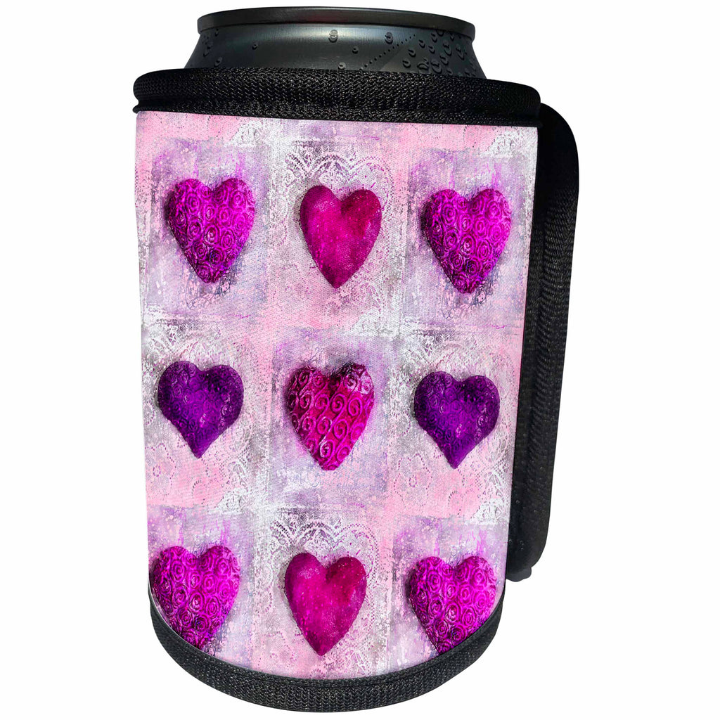 3dRose Andrea Haase Love and Hearts Art - Collage with hearts - Can Cooler Bottle Wrap (cc_264799)