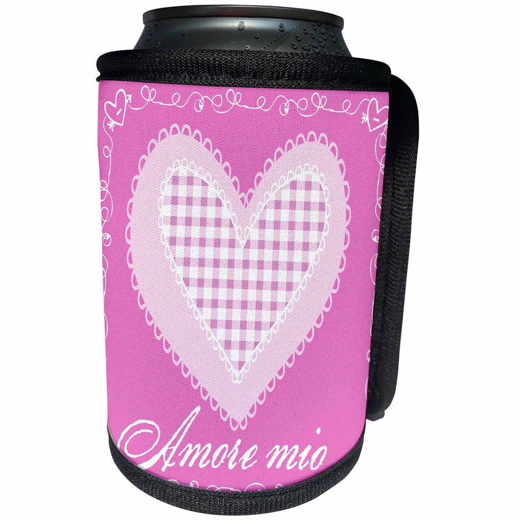 3dRose Andrea Haase Love and Hearts Art - Heart Love graphic with Italian typography Amore mio - Can Cooler Bottle Wrap (cc_264800)