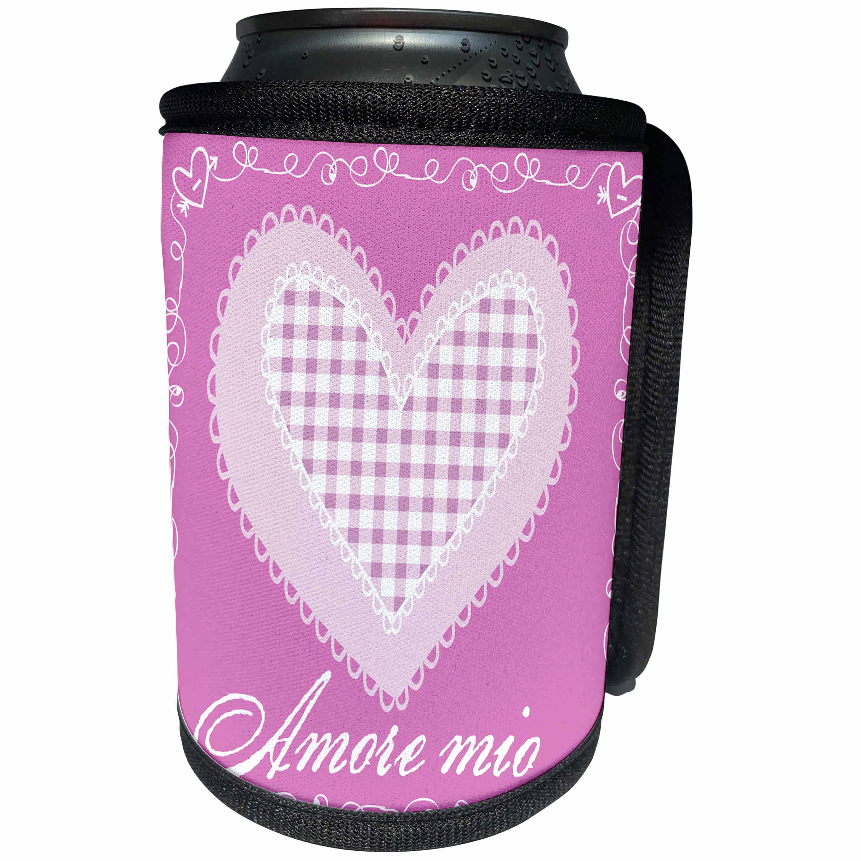 3dRose Andrea Haase Love and Hearts Art - Heart Love graphic with Italian typography Amore mio - Can Cooler Bottle Wrap (cc_264800)