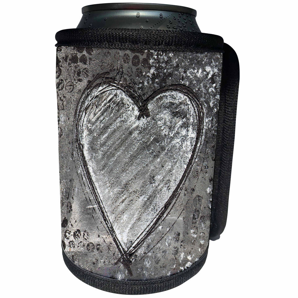 3dRose Andrea Haase Love and Hearts Art - Heart Love painting grey - Can Cooler Bottle Wrap (cc_264803)