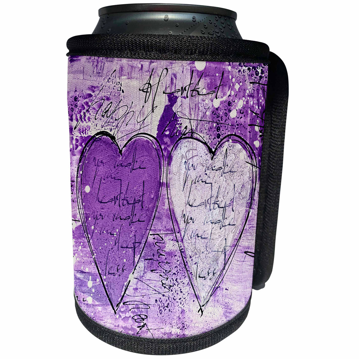 3dRose Andrea Haase Love and Hearts Art - Heart Love modern painting purple - Can Cooler Bottle Wrap (cc_264805)
