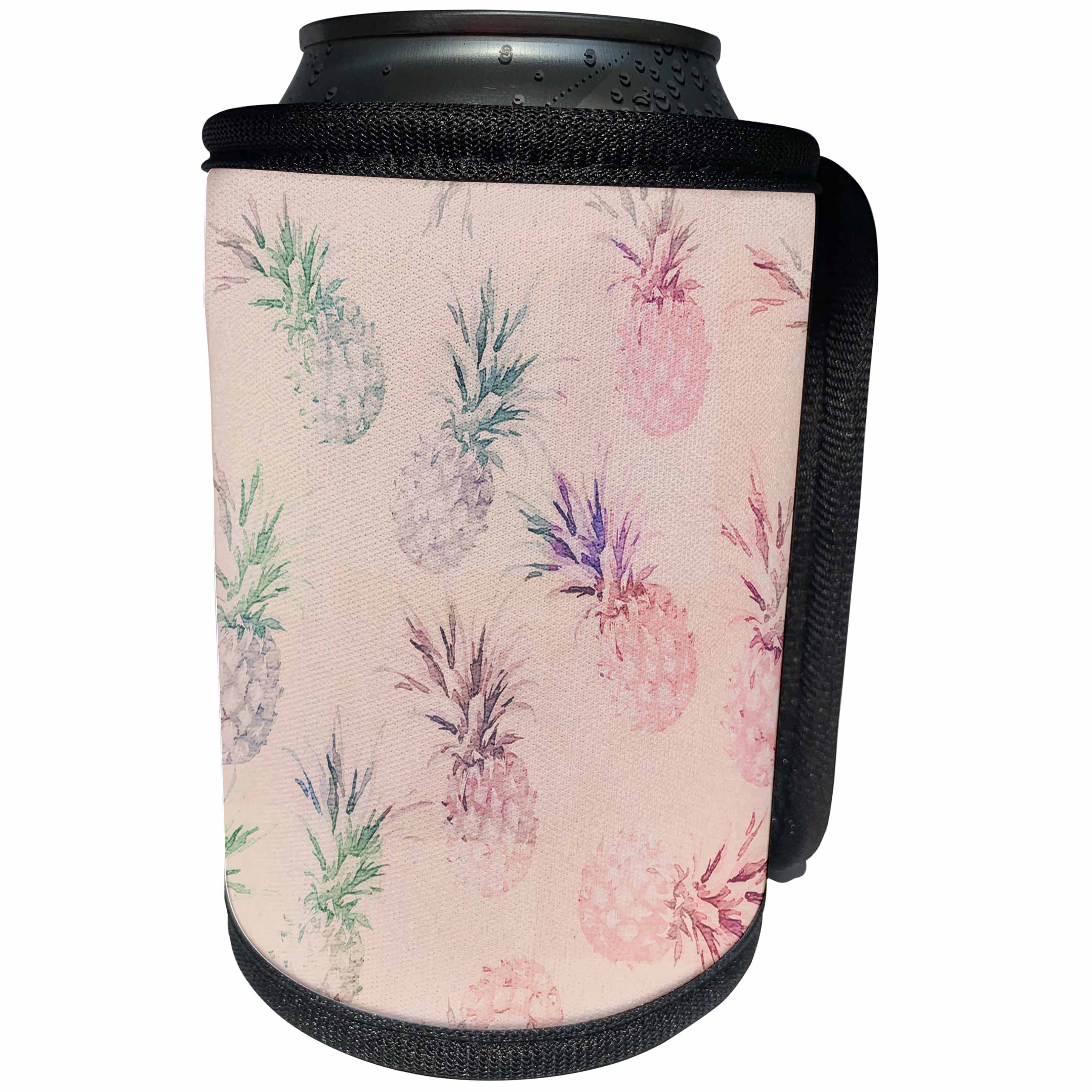 3dRose Andrea Haase Art Illustration - Lovely exotic pineapple pattern watercolor style soft retro pastels - Can Cooler Bottle Wrap (cc_264808)