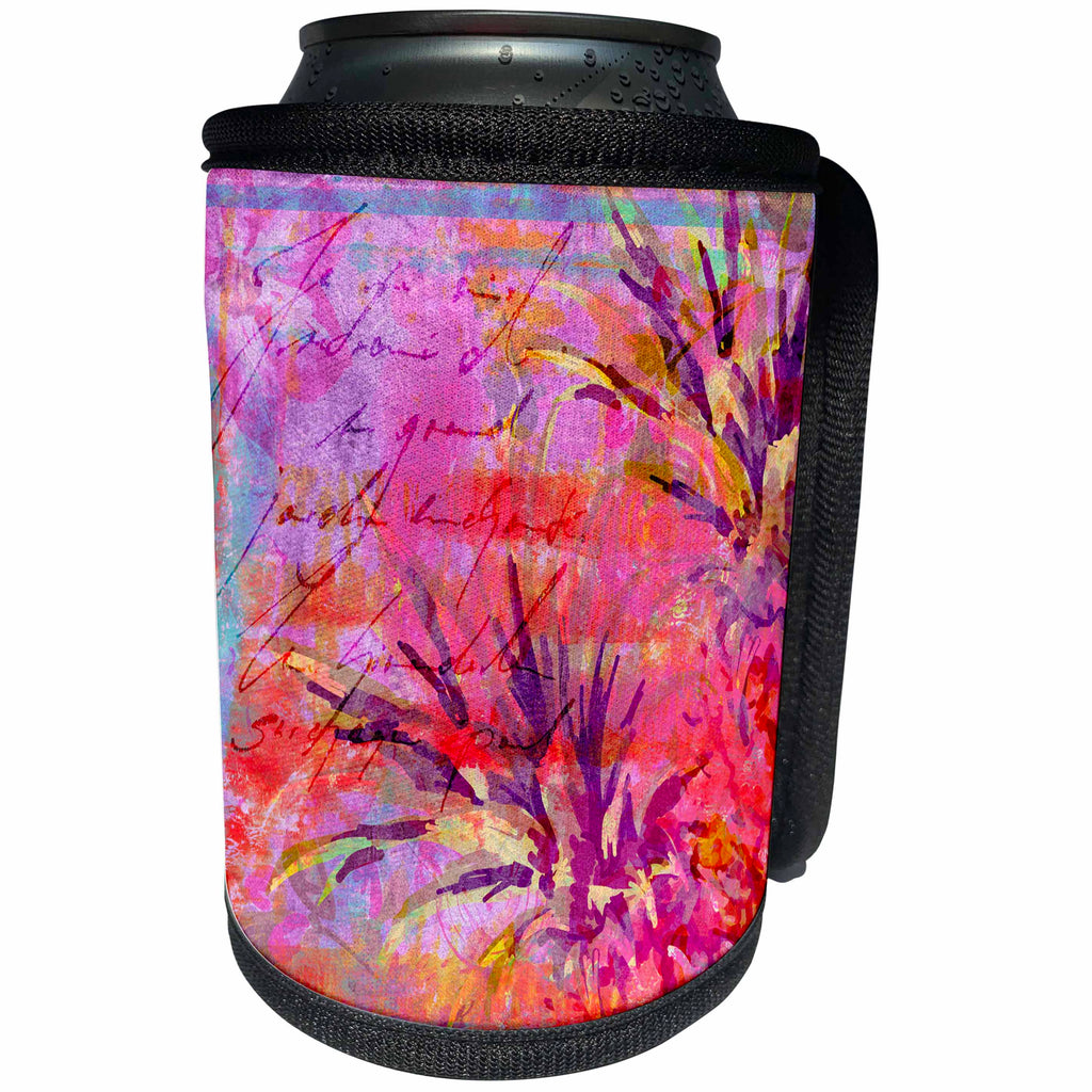 3dRose Andrea Haase Art Illustration - Pineapple mixed media art pink orange - Can Cooler Bottle Wrap (cc_264809)