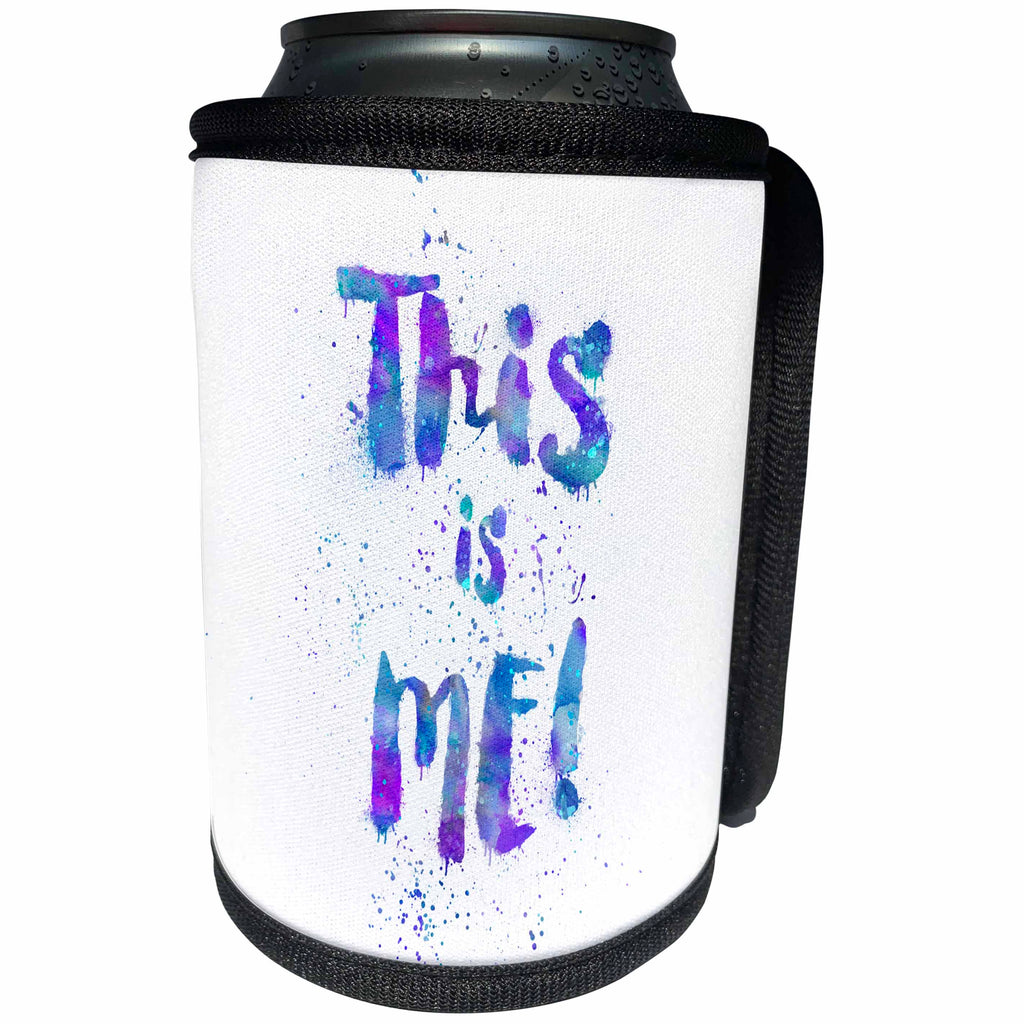 3dRose Andrea Haase Inspirational Typography - Typography motivational blue watercolor This is me - Can Cooler Bottle Wrap (cc_264810)