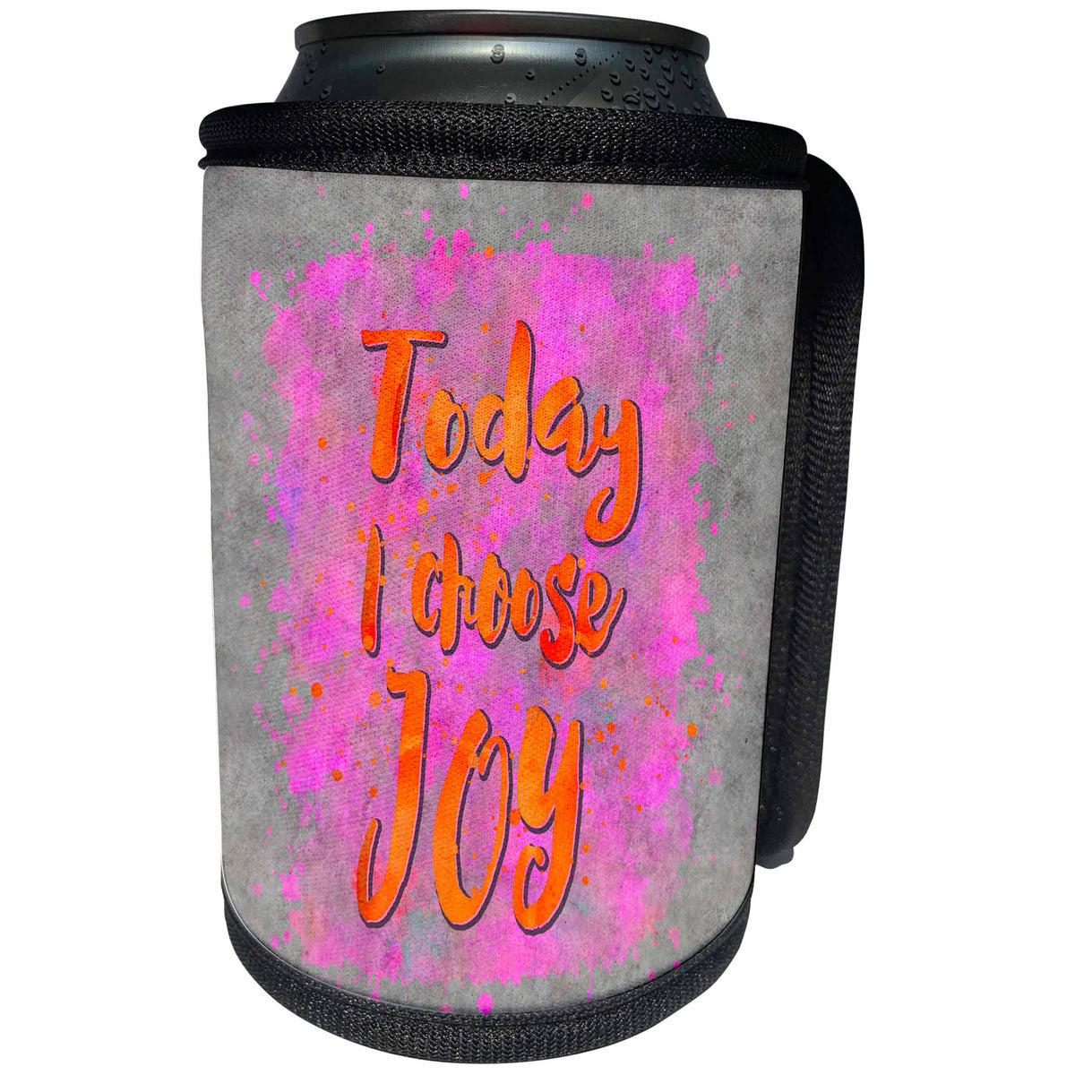 3dRose Andrea Haase Inspirational Typography - Typography motivational art illustration today I choose joy pink grey - Can Cooler Bottle Wrap (cc_264813)