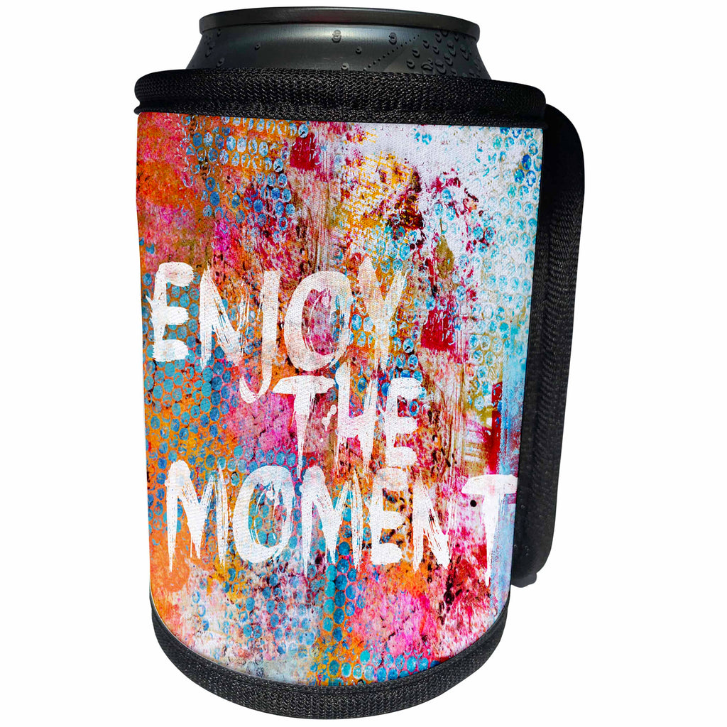 3dRose Andrea Haase Inspirational Typography - Typography motivational art illustration enjoy the moment - Can Cooler Bottle Wrap (cc_264814)