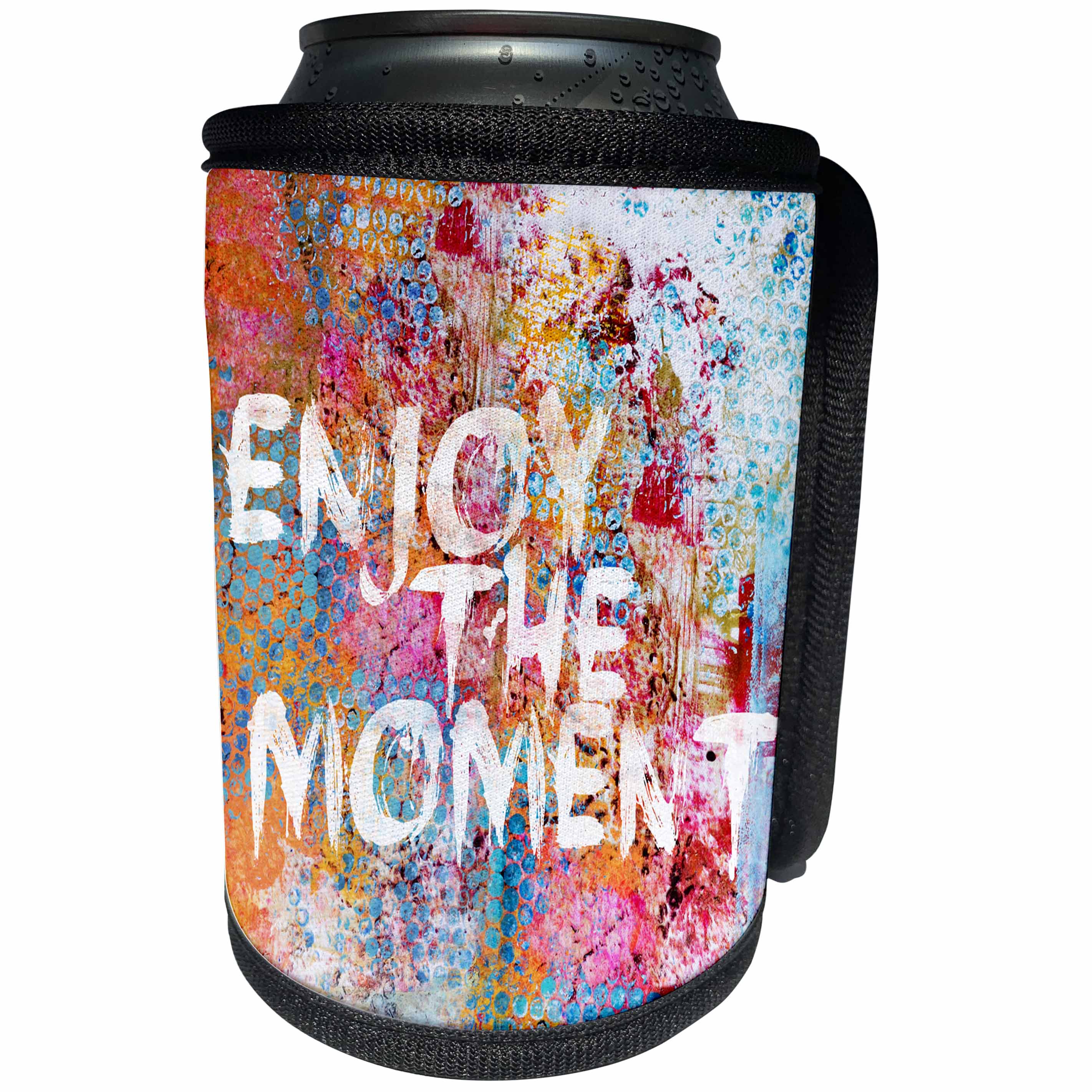 3dRose Andrea Haase Inspirational Typography - Typography motivational art illustration enjoy the moment - Can Cooler Bottle Wrap (cc_264814)